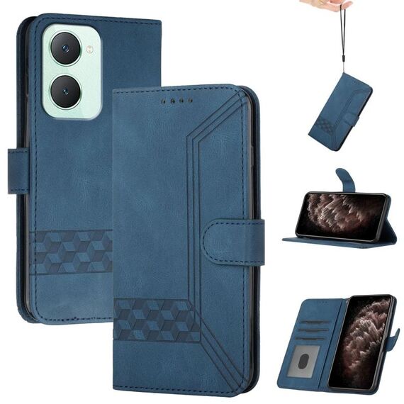 Per vivo Y03 4G Global Cubic Skin Feel Custodia in pelle flip per telefono (blu)