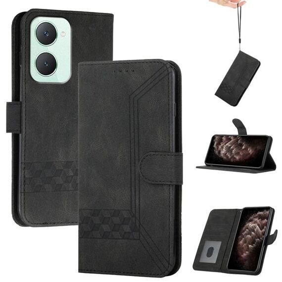 Per vivo Y03 4G Global Cubic Skin Feel Custodia in pelle flip per telefono (nera)