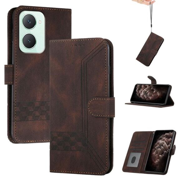 Per vivo Y03 4G Global Cubic Skin Feel Custodia in pelle flip per telefono (marrone)
