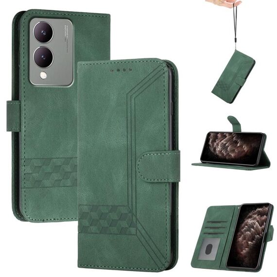 Custodia per cellulare in pelle con vibrazione cubica India per vivo Y17s 4G Global/Y28 5G (verde)