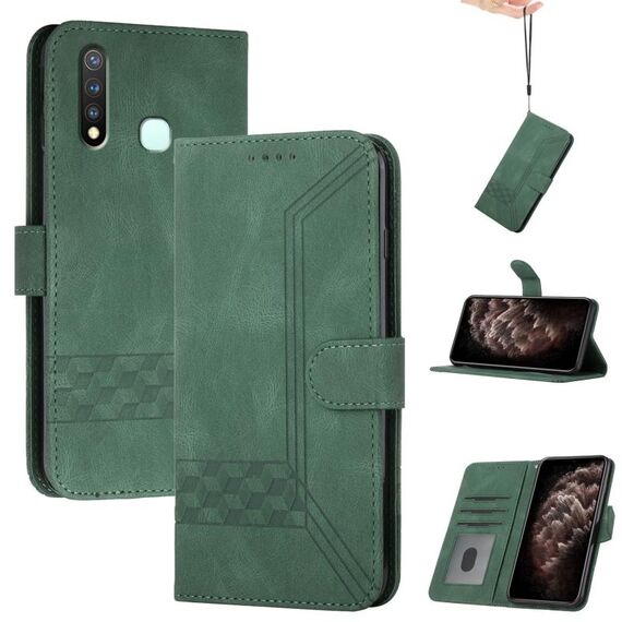 Per vivo Y19/U3/Y5s/Z5i/U20 Custodia per cellulare in pelle con vibrazione cubica (verde)