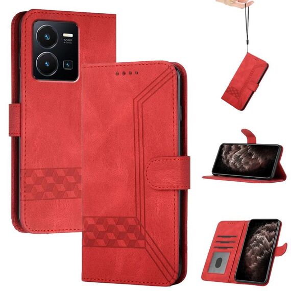 Per vivo Y35 4G Global/Y22s 4G Global Cubic Skin Feel Custodia in pelle con vibrazione (Rosso)