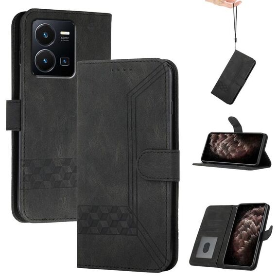 Per vivo Y22 4G Global/Y77 5G Global Cubic Skin Feel Custodia in pelle con vibrazione (Nero)