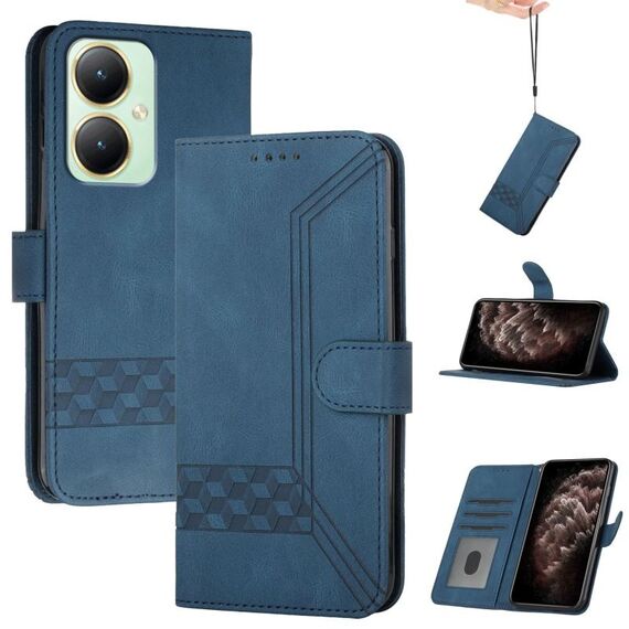 Per vivo Y27 4G Global Cubic Skin Feel Custodia in pelle flip per telefono (blu)