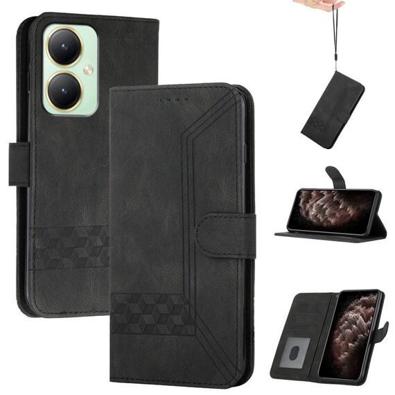 Per vivo Y27 4G Global Cubic Skin Feel Custodia in pelle flip per telefono (nera)