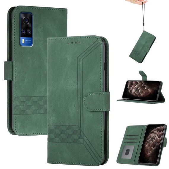Custodia per telefono in pelle con vibrazione cubica per vivo Y53s 4G/Y51a/Y33 4G (verde)