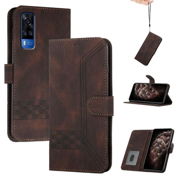 Custodia per telefono in pelle con vibrazione cubica per vivo Y53s 4G/Y51a/Y33 4G (marrone)