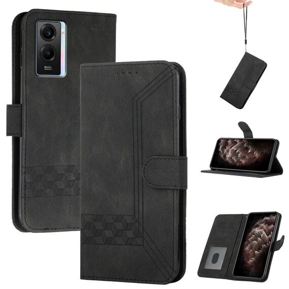 Per vivo Y55s 2023 5G/Y55 5G Global Cubic Skin Feel Custodia in pelle con vibrazione (Nero)