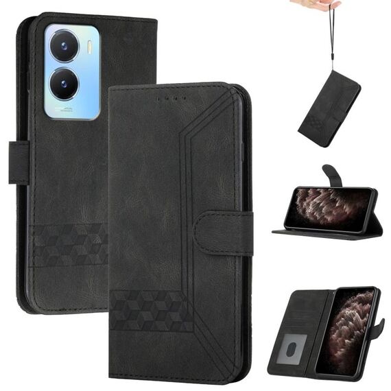 Per vivo Y02s 4G Global Cubic Skin Feel Custodia in pelle flip per telefono (nera)