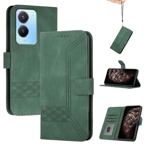Per vivo Y02s 4G Global Cubic Skin Feel Custodia in pelle flip per telefono (verde)