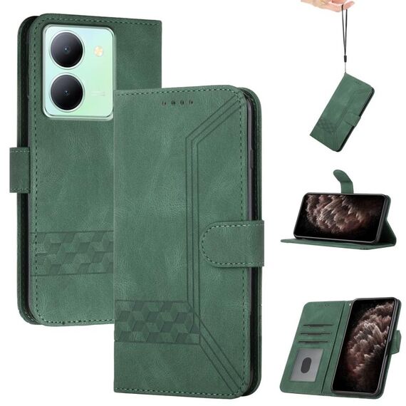 Per vivo Y36 5G Global/Y36 4G Global Cubic Skin Feel Custodia in pelle con vibrazione (verde)
