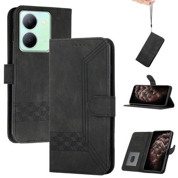 Per vivo Y27s 4G Global Cubic Skin Feel Custodia in pelle flip per telefono (nera)