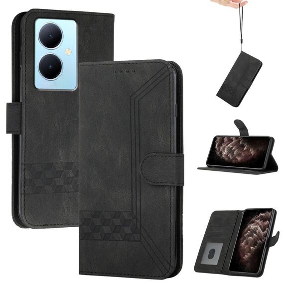 Per vivo Y78+ 5G Global/Y78 5G Global Cubic Skin Feel Custodia in pelle con vibrazione (Nero)