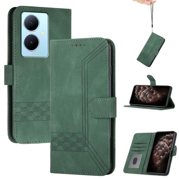 Custodia per cellulare in pelle con vibrazione cubica per vivo Y78+ 5G Global/Y78 5G Global (verde)
