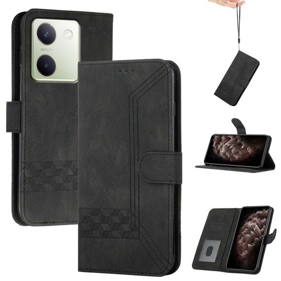 Per vivo Y100 5G Global Cubic Skin Feel Custodia in pelle flip per telefono (nera)