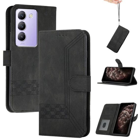 Per vivo Y100 5G IDN/Y200e 5G Global Cubic Skin Feel Custodia in pelle con vibrazione (Nero)
