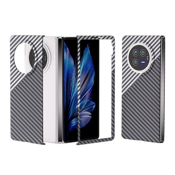 Per vivo X Fold3 Custodia protettiva per telefono con texture in fibra di carbonio con decalcomania all-inclusive (grigio bianco)