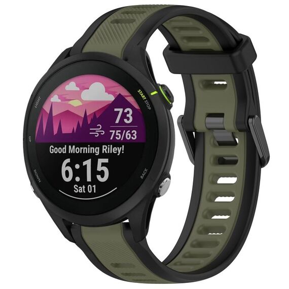 Per cinturino in silicone strutturato bicolore Garmin Forerunner 255 Music da 22 mm (verde + nero)