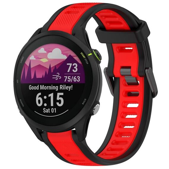 Per cinturino in silicone strutturato bicolore Garmin Forerunner 255 Music da 22 mm (rosso + nero)