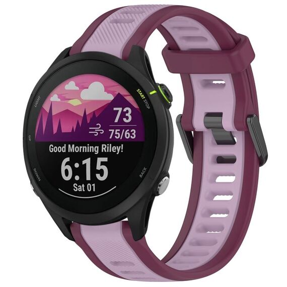 Per cinturino per orologio in silicone strutturato bicolore da 22 mm Garmin Forerunner 255 Music (viola)