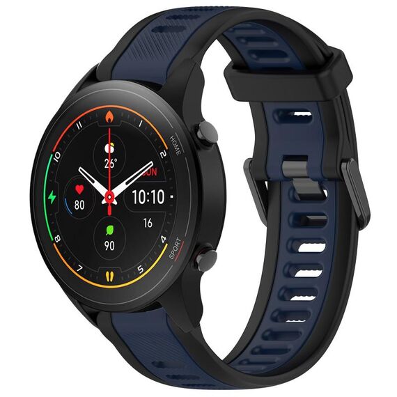 Per Xiaomi MI Watch S1 Pro 22mm cinturino in silicone strutturato a due colori (blu notte + nero)