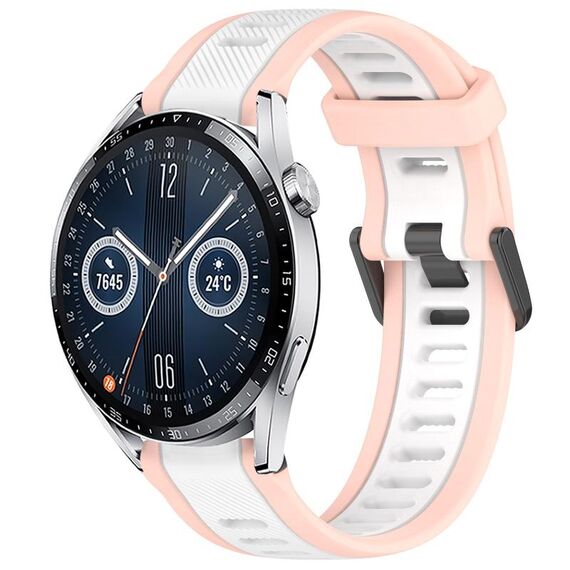 Per Huawei Watch GT3 46mm 22mm cinturino in silicone strutturato bicolore (bianco + rosa)