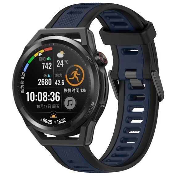 Per Huawei Watch GT Runner 22mm cinturino in silicone strutturato bicolore (blu notte + nero)