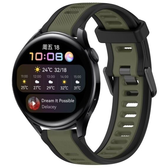 Per Huawei Watch 3 22mm cinturino in silicone strutturato bicolore (verde + nero)
