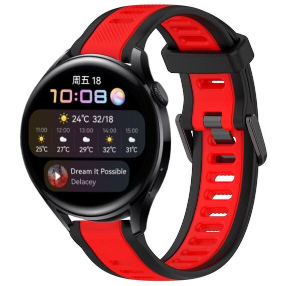Per Huawei Watch 3 22mm cinturino in silicone strutturato bicolore (rosso + nero)