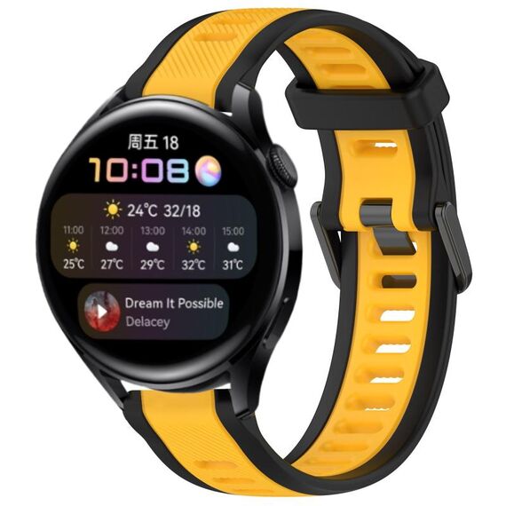 Per Huawei Watch 3 22mm cinturino in silicone strutturato bicolore (giallo + nero)