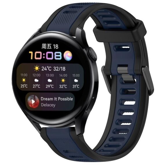 Per Huawei Watch 3 22mm cinturino in silicone strutturato bicolore (blu notte + nero)