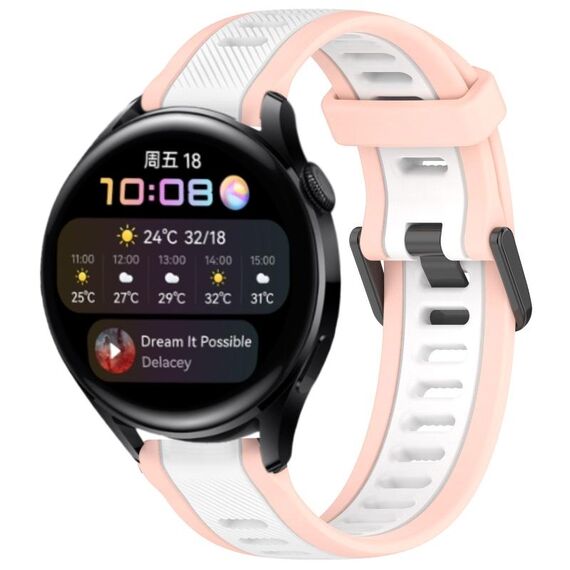 Per Huawei Watch 3 22mm cinturino in silicone strutturato bicolore (bianco + rosa)