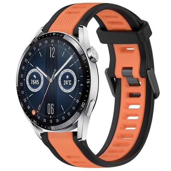 Per Huawei Watch GT3 42mm 20mm cinturino in silicone strutturato bicolore (arancione + nero)