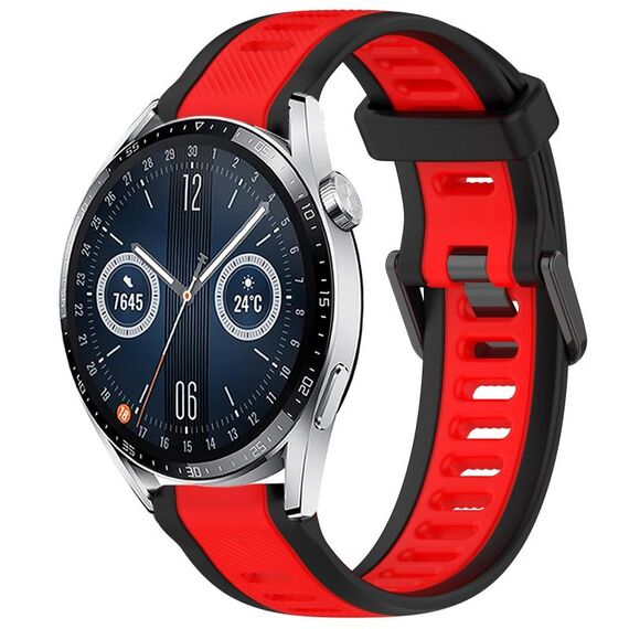 Per Huawei Watch GT3 42mm 20mm cinturino in silicone strutturato bicolore (rosso + nero)