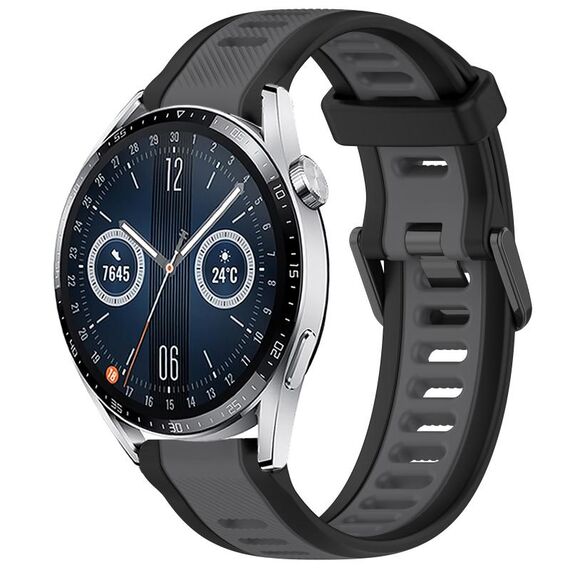Per Huawei Watch GT3 42mm 20mm cinturino in silicone strutturato bicolore (grigio + nero)