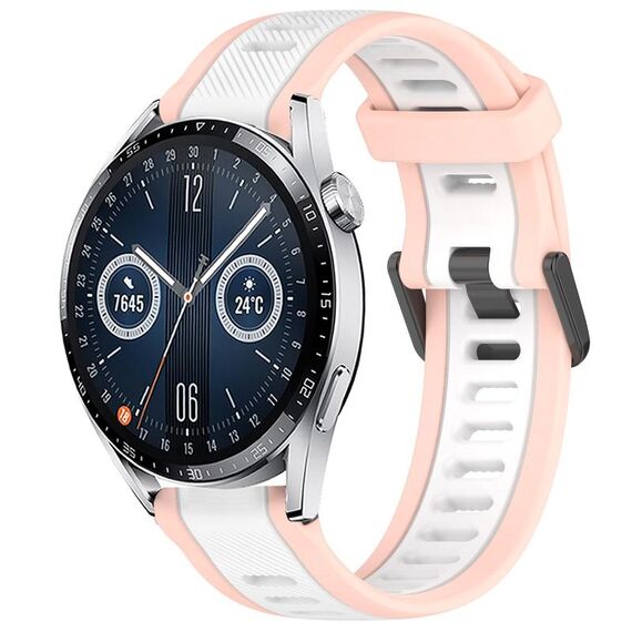 Per Huawei Watch GT3 42mm 20mm cinturino in silicone strutturato bicolore (bianco + rosa)