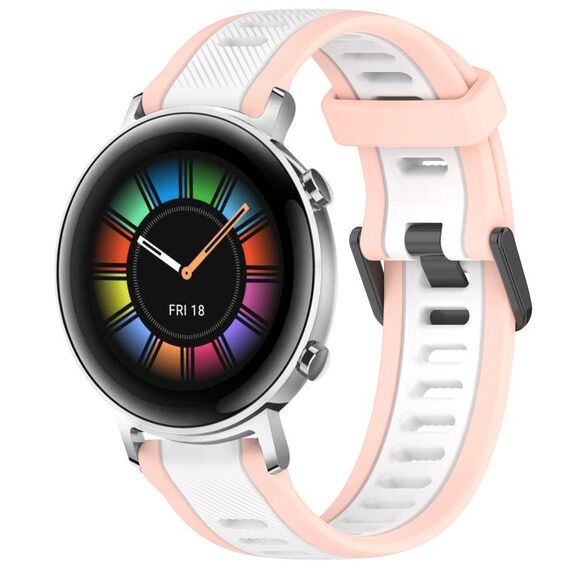 Per Huawei Watch GT2 42mm 20mm cinturino in silicone strutturato bicolore (bianco + rosa)