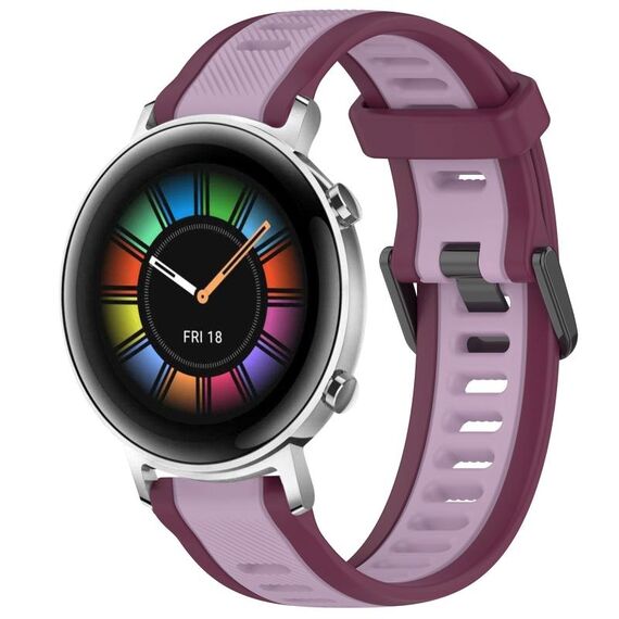 Per Huawei Watch GT2 42mm 20mm cinturino in silicone strutturato bicolore (viola)