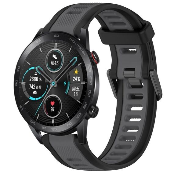 Per Honor MagicWatch2 42mm 20mm cinturino in silicone strutturato bicolore (grigio + nero)