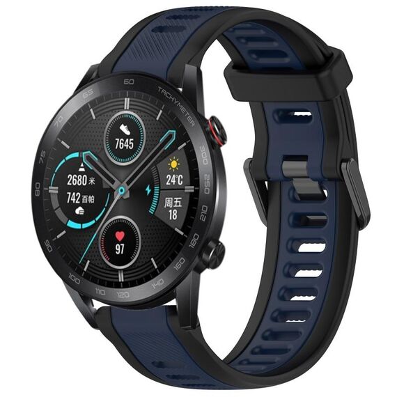 Per Honor MagicWatch2 42mm 20mm cinturino in silicone strutturato bicolore (blu notte + nero)