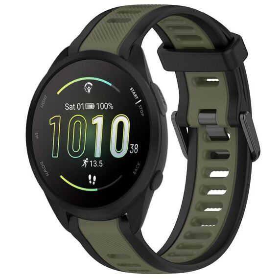 Per cinturino in silicone strutturato bicolore Garmin Forerunner 165 Music da 20 mm (verde + nero)