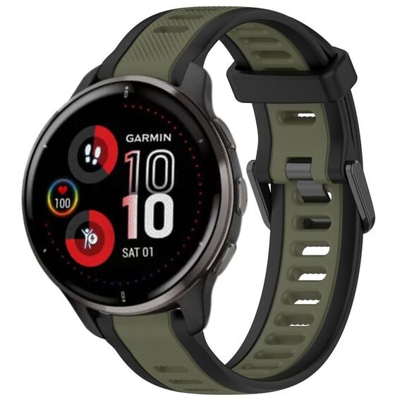 Per cinturino in silicone strutturato bicolore Garmin Venu 2 Plus da 20 mm (verde + nero)