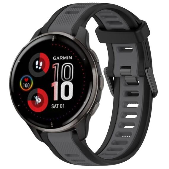 Per cinturino in silicone strutturato bicolore Garmin Venu 2 Plus da 20 mm (grigio + nero)