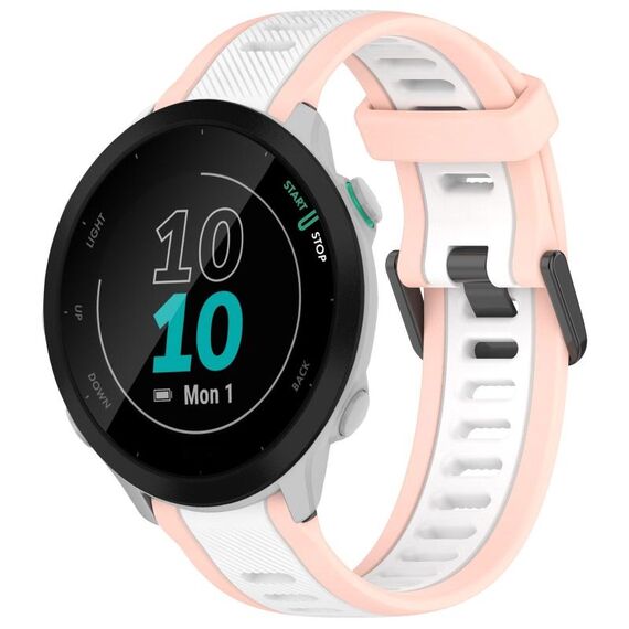 Per cinturino in silicone strutturato bicolore Garmin Forerunner 55 da 20 mm (bianco + rosa)