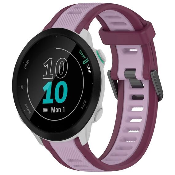 Per cinturino per orologio in silicone strutturato bicolore Garmin Forerunner 55 da 20 mm (viola)