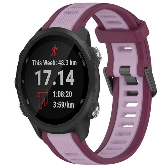 Cinturino per orologio in silicone strutturato bicolore da 20 mm per Garmin Forerunner 245/245 Music (viola)