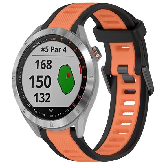 Per cinturino in silicone strutturato bicolore Garmin Approach S40 da 20 mm (arancione + nero)