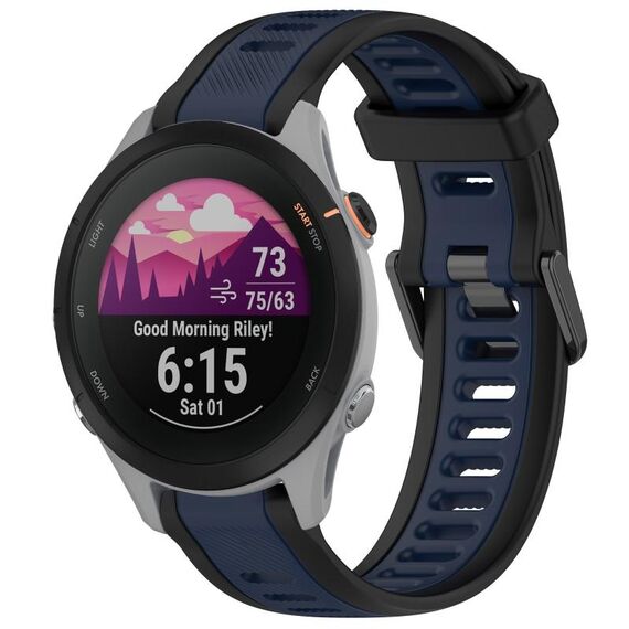 Per cinturino in silicone strutturato bicolore Garmin Forerunner 255S 18 mm (blu notte + nero)
