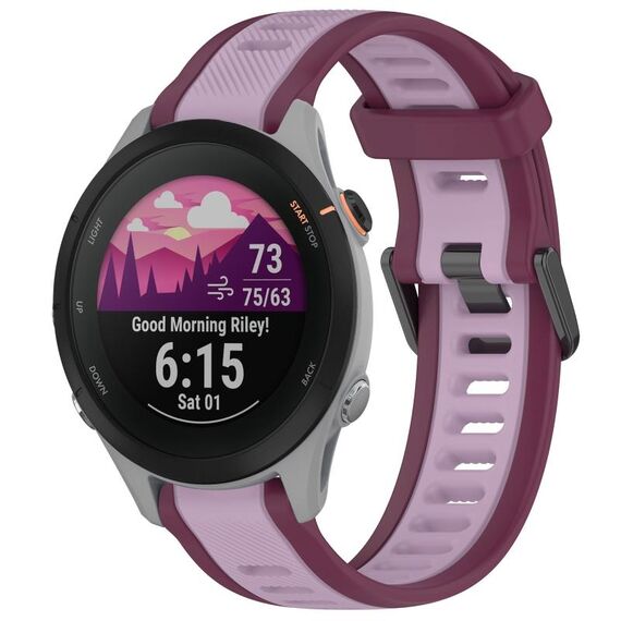 Per cinturino per orologio in silicone testurizzato bicolore Garmin Forerunner 255S 18 mm (viola)