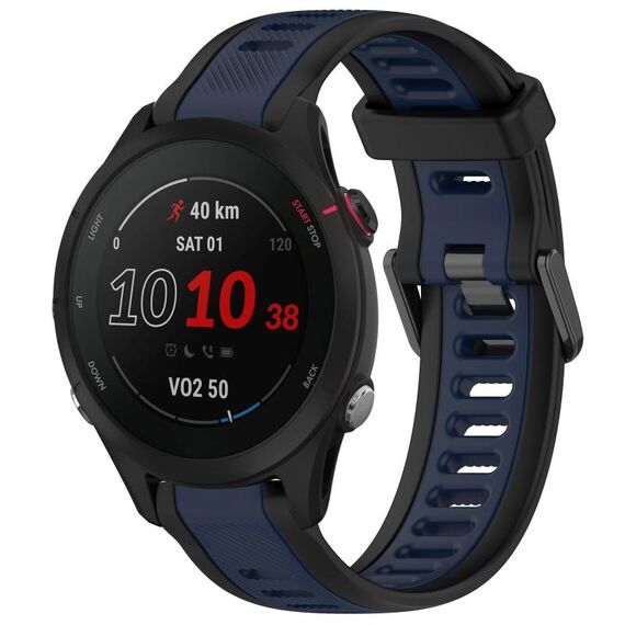 Per Garmin Forerunner 255S Music 18mm cinturino in silicone strutturato a due colori (blu notte + nero)